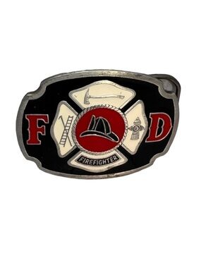 Firefighter Belt Buckle Pure Pewter Enamel Buckle Country Fireman Firewoman